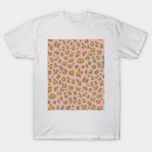 Leopard Print-Viridian and Orange on Pink T-Shirt